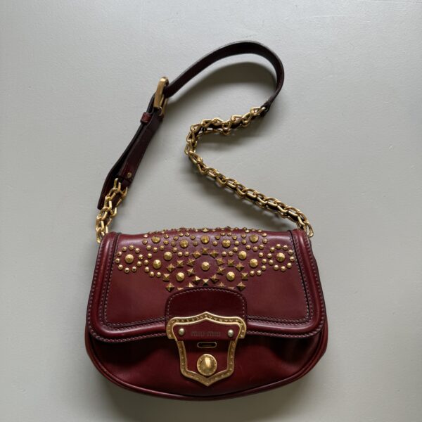 Miu Miu Cordova Lock Studded Bag Bordeaux