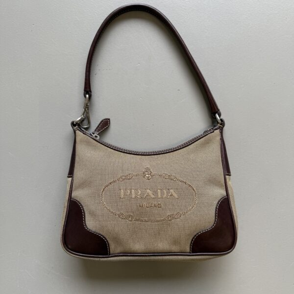 Prada Jacquard Logo Canvas Bag Brown